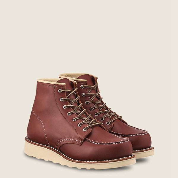 Red Wing Heritage Boots Womens Burgundy - 6-inch Classic Moc - Short Atanado Leather - 2841376-VZ